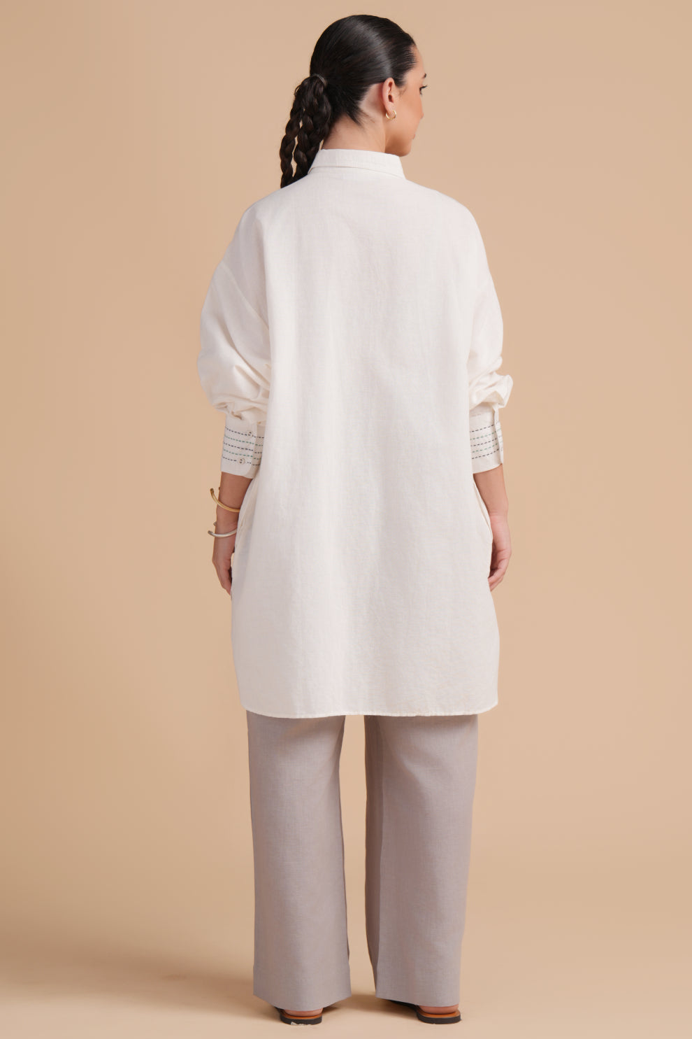Linen High/Low Dove Shirt Set