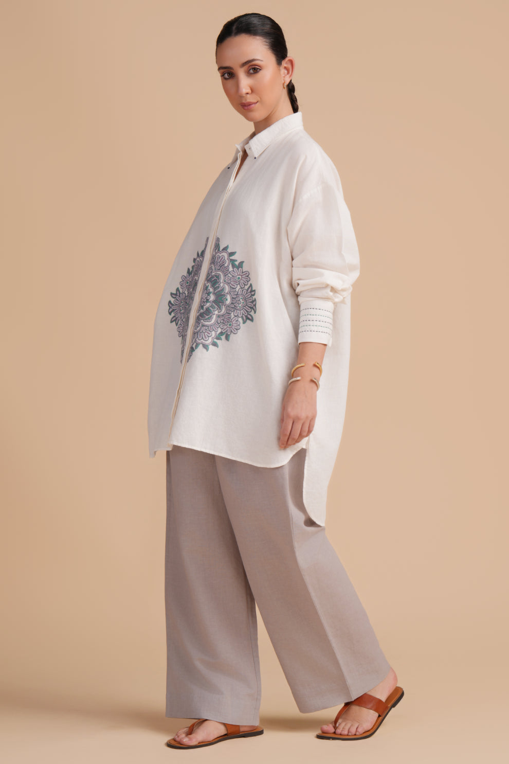 Linen High/Low Dove Shirt Set