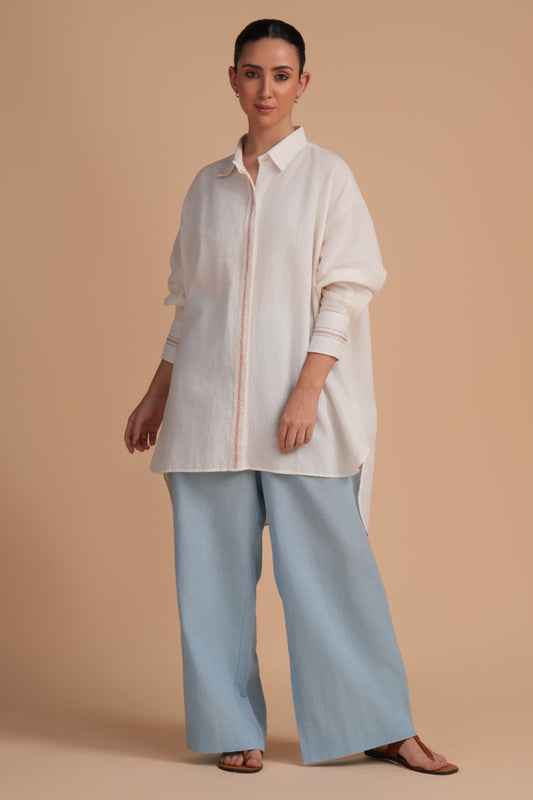 Linen High/Low Dream Blue Shirt Set
