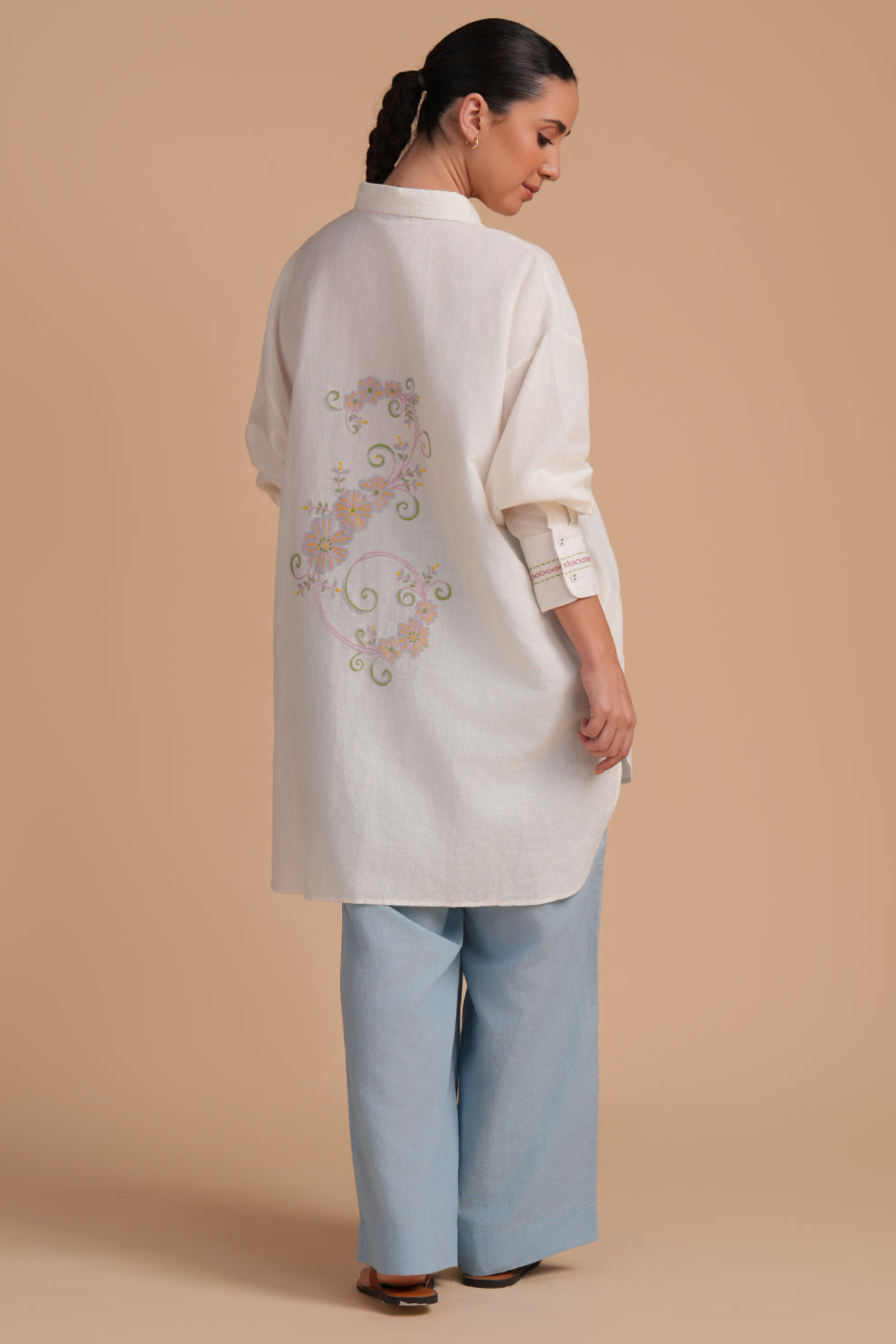 Linen High/Low Dream Blue Shirt Set