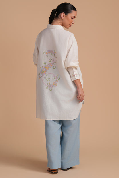 Linen High/Low Dream Blue Shirt Set