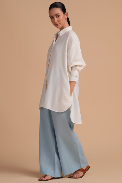 Linen High/Low Dream Blue Shirt Set