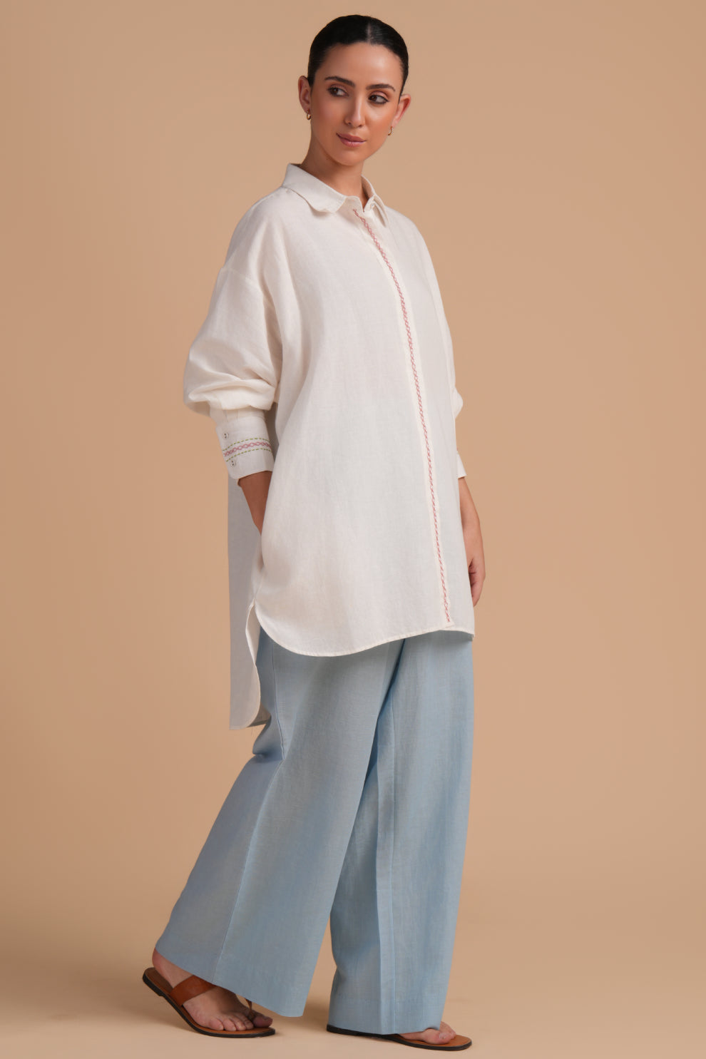 Linen High/Low Dream Blue Shirt Set