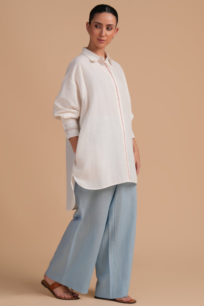 Linen High/Low Dream Blue Shirt Set