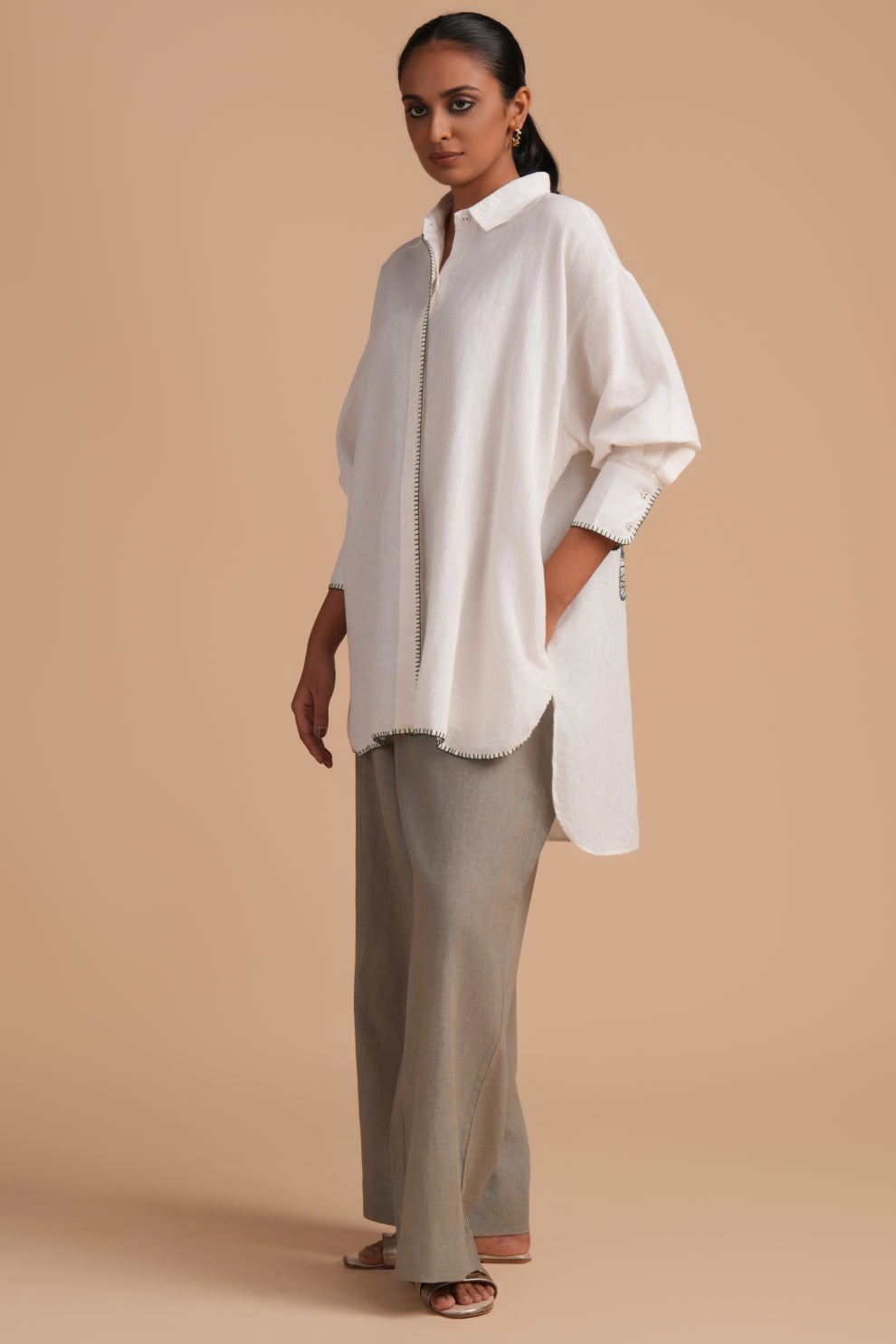 Linen High/Low Elm Shirt Set