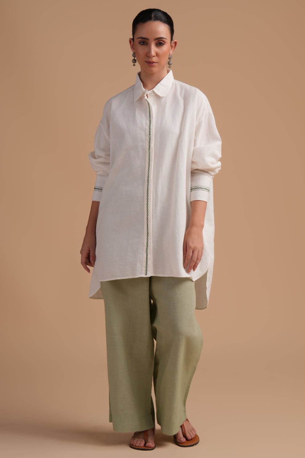 Linen High/Low Laurel Green Shirt Set