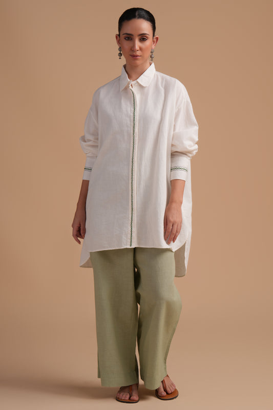 Linen High/Low Laurel Green Shirt Set
