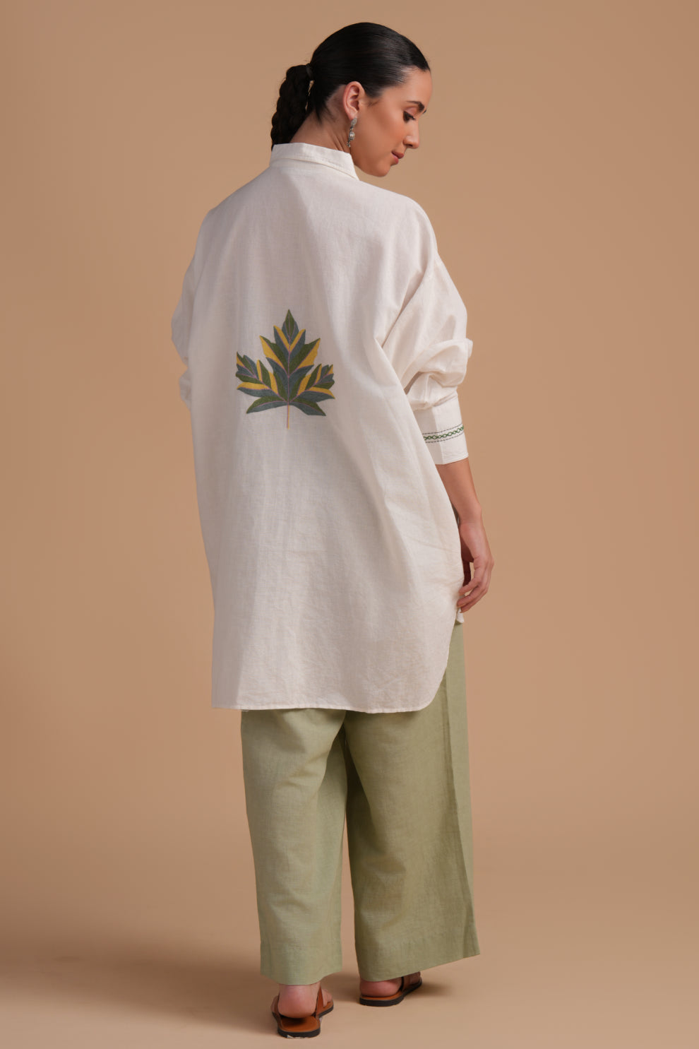 Linen High/Low Laurel Green Shirt Set