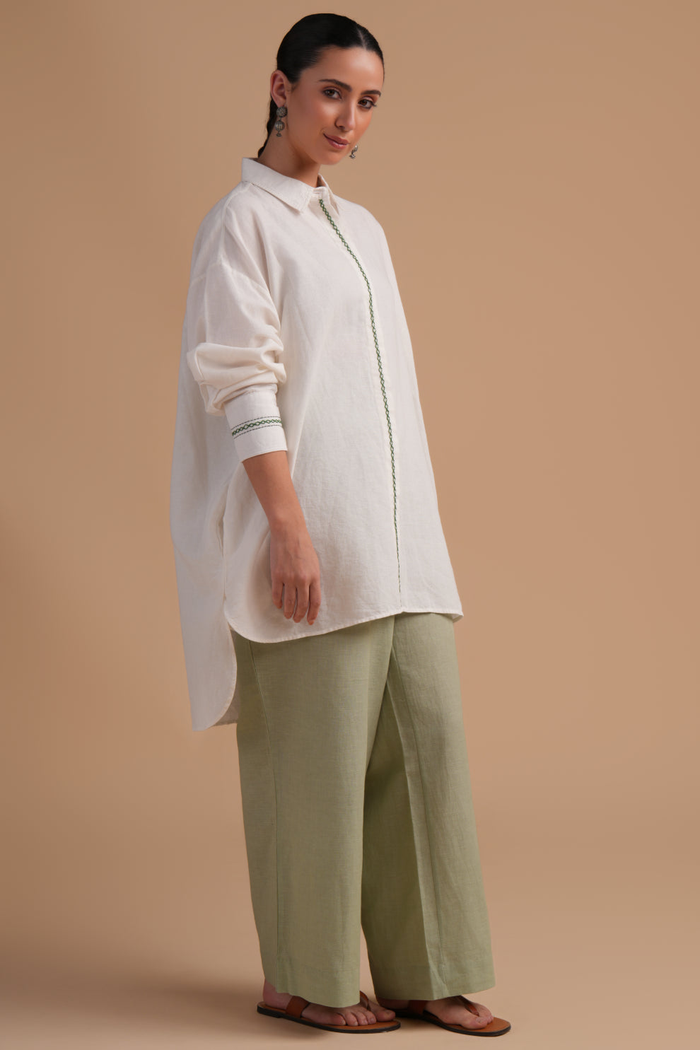 Linen High/Low Laurel Green Shirt Set