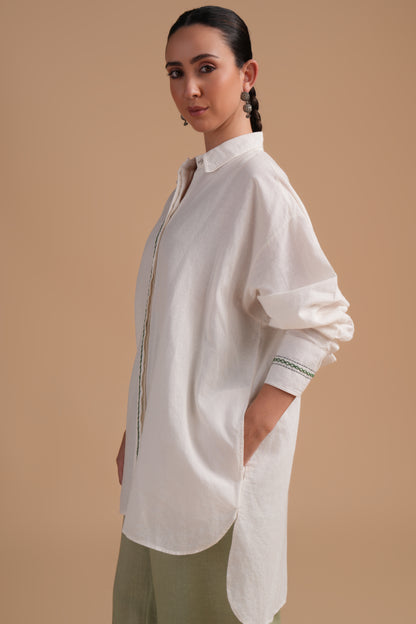 Linen High/Low Laurel Green Shirt Set
