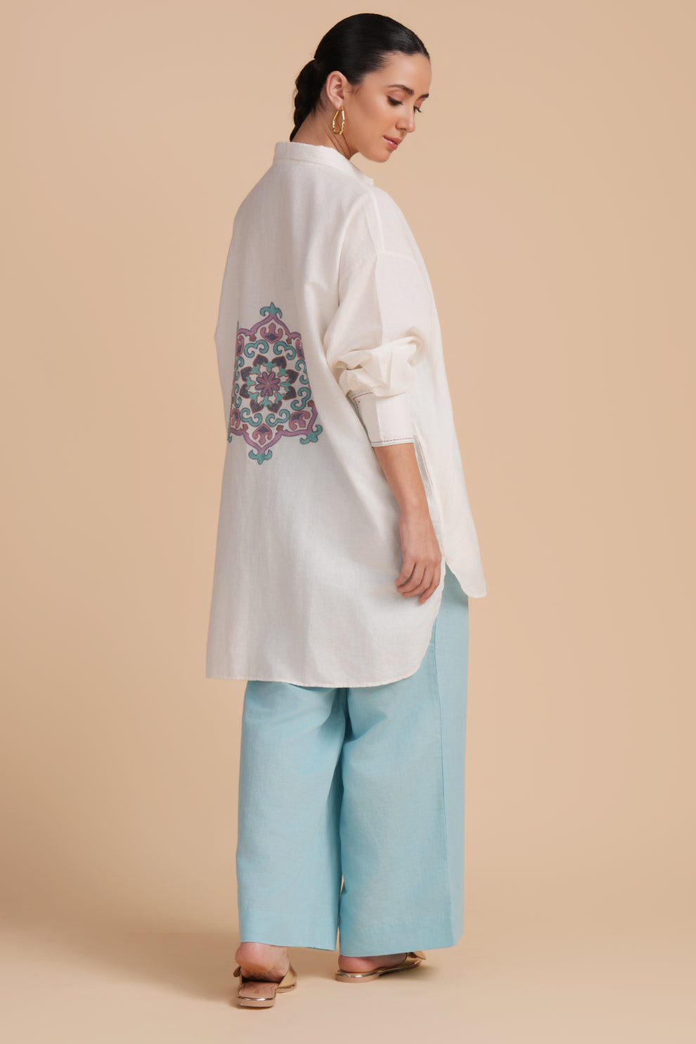 Linen High/Low Iced Aqua Shirt Set