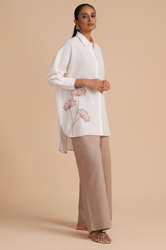 Linen High/Low Light Taupe Shirt Set