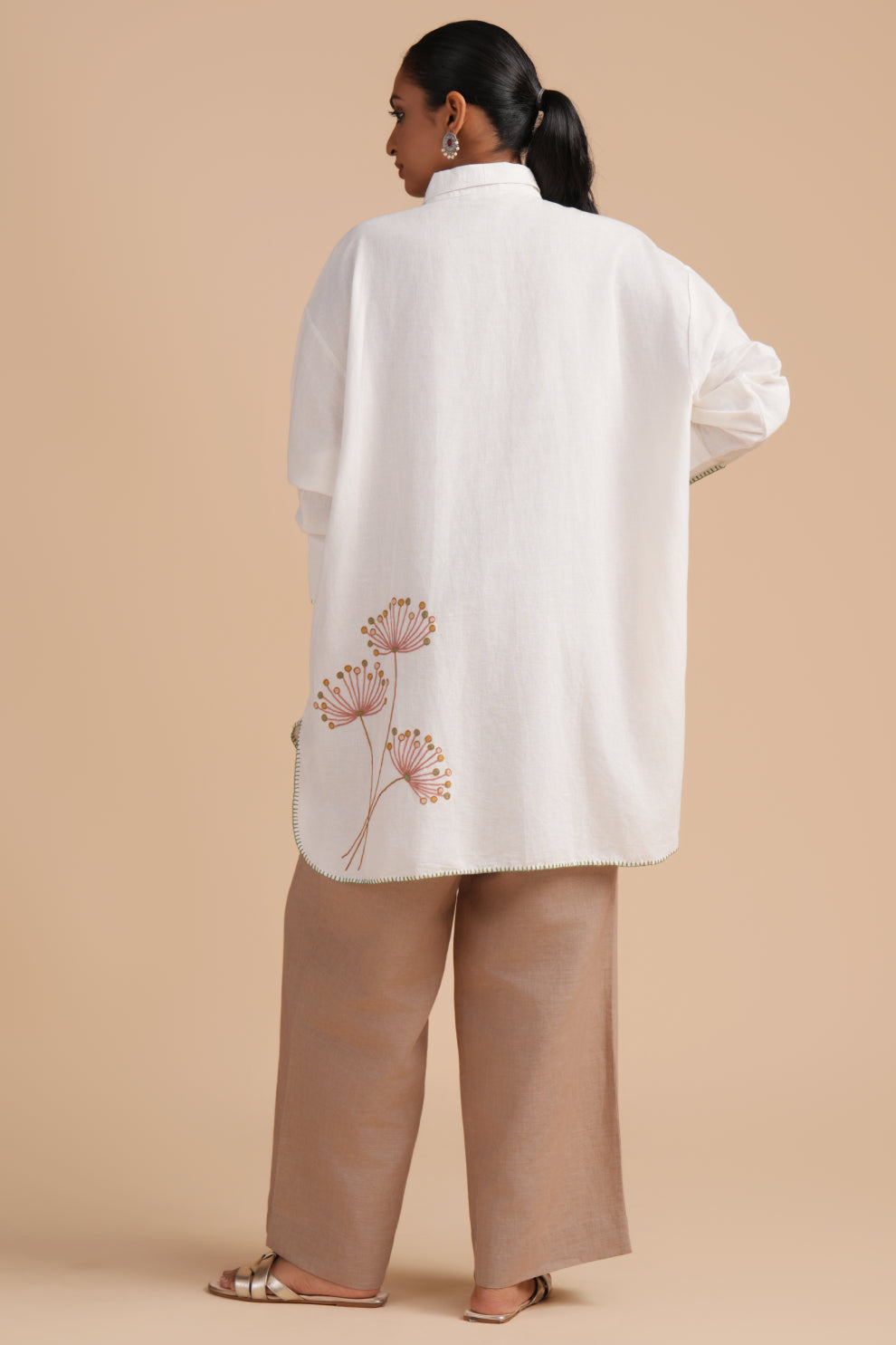 Linen High/Low Light Taupe Shirt Set