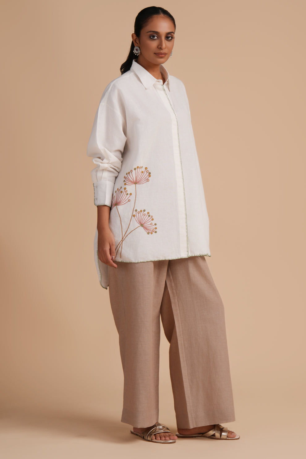 Linen High/Low Light Taupe Shirt Set