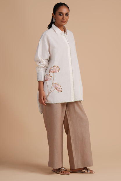 Linen High/Low Light Taupe Shirt Set