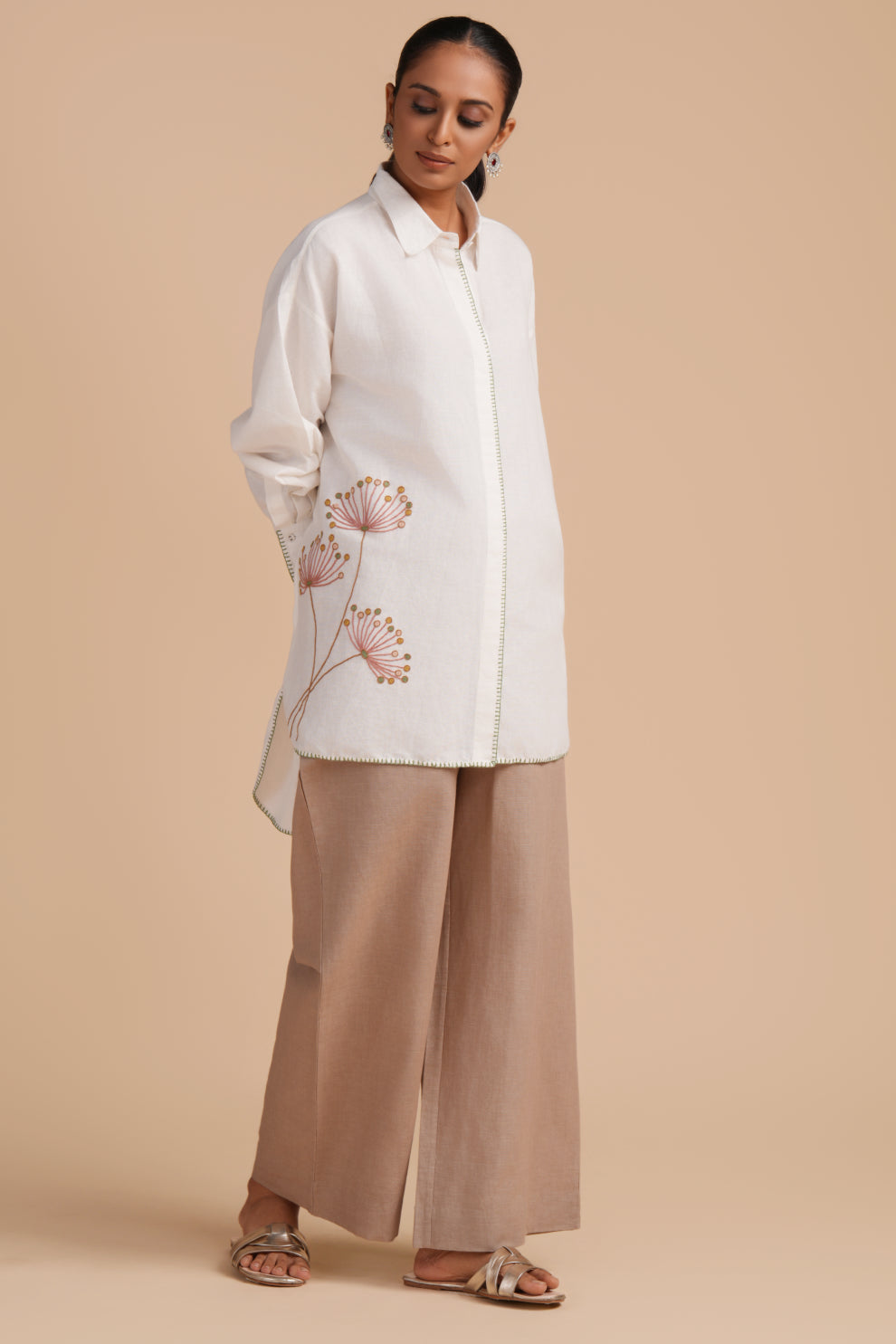 Linen High/Low Light Taupe Shirt Set