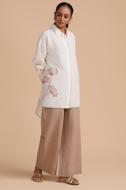 Linen High/Low Light Taupe Shirt Set