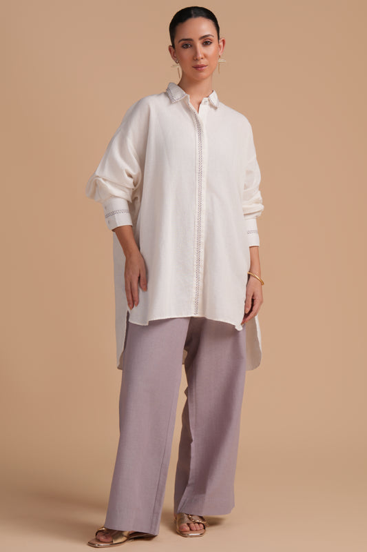 Linen High/Low Lilac Marble Shirt Set