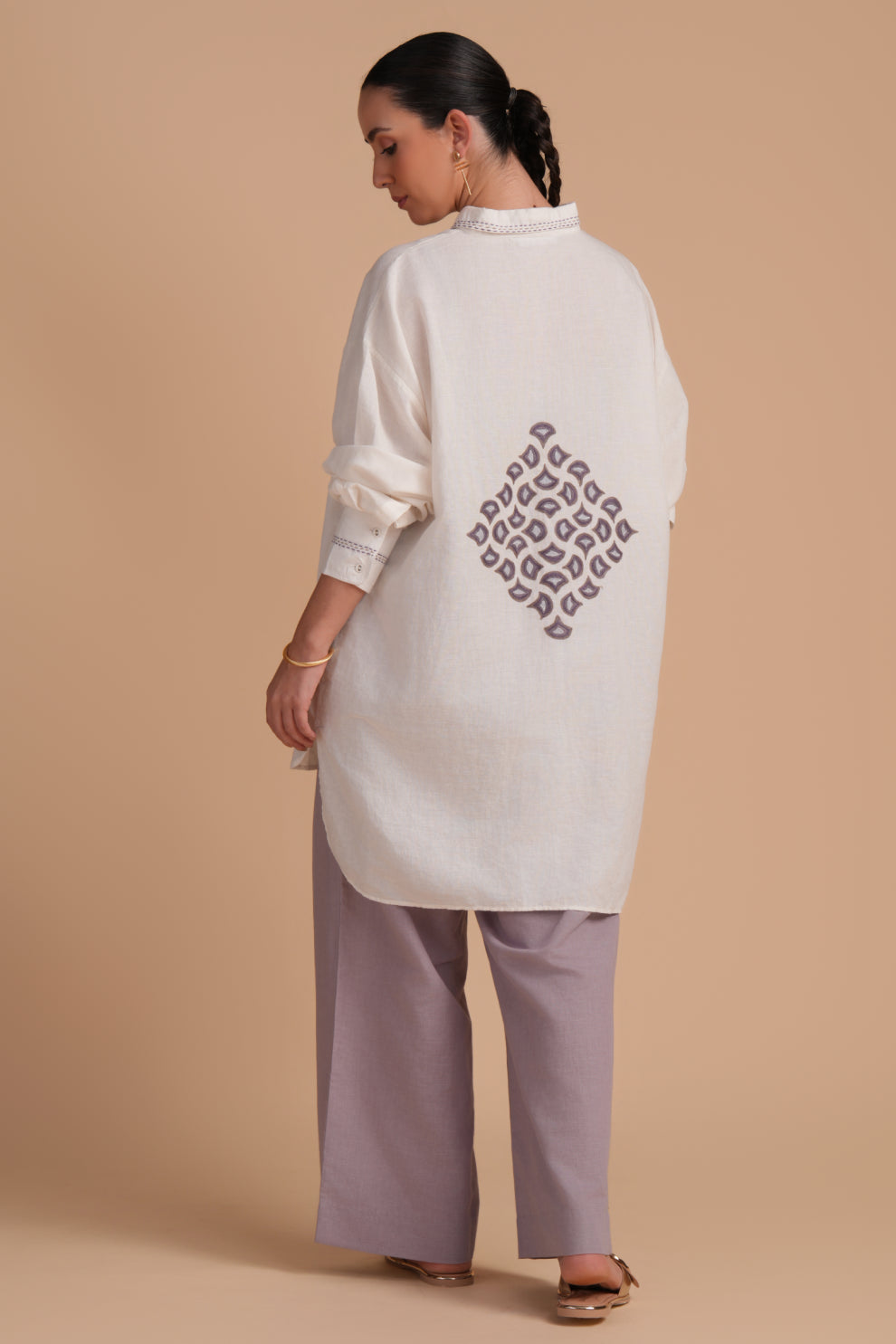 Linen High/Low Lilac Marble Shirt Set