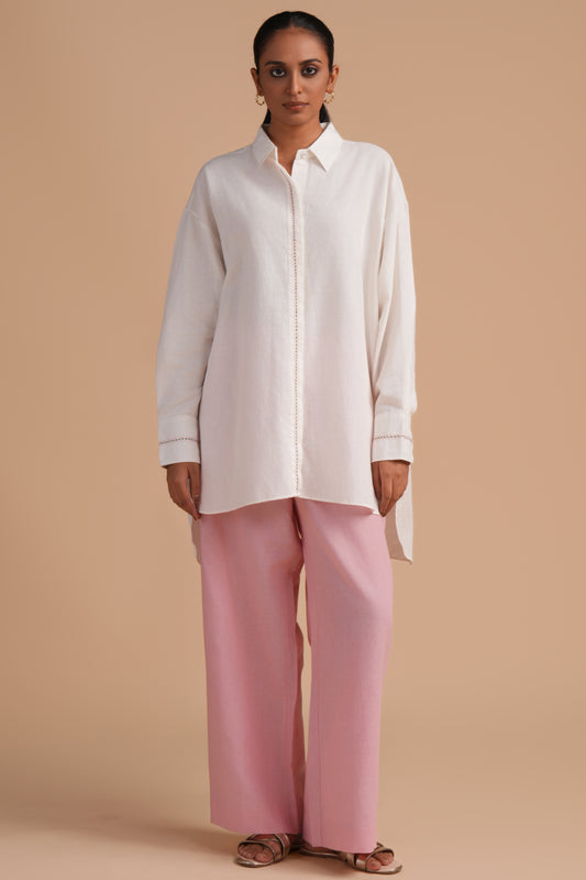 Linen High/Low Peach Skin Shirt Set