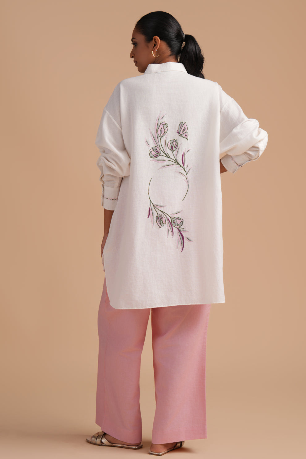 Linen High/Low Peach Skin Shirt Set