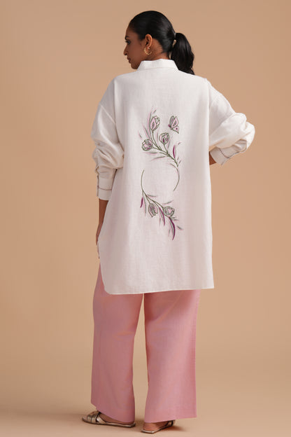 Linen High/Low Peach Skin Shirt Set