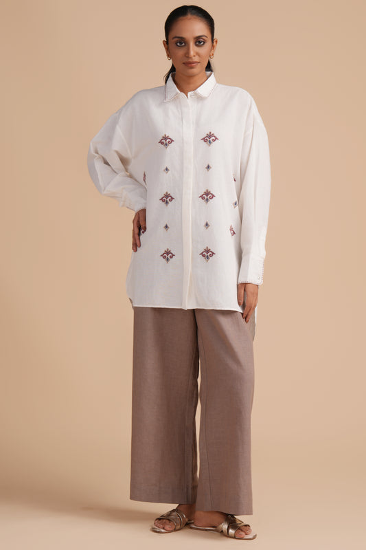Linen High/Low Portabella Shirt Set