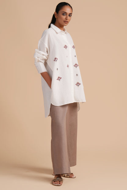 Linen High/Low Portabella Shirt Set