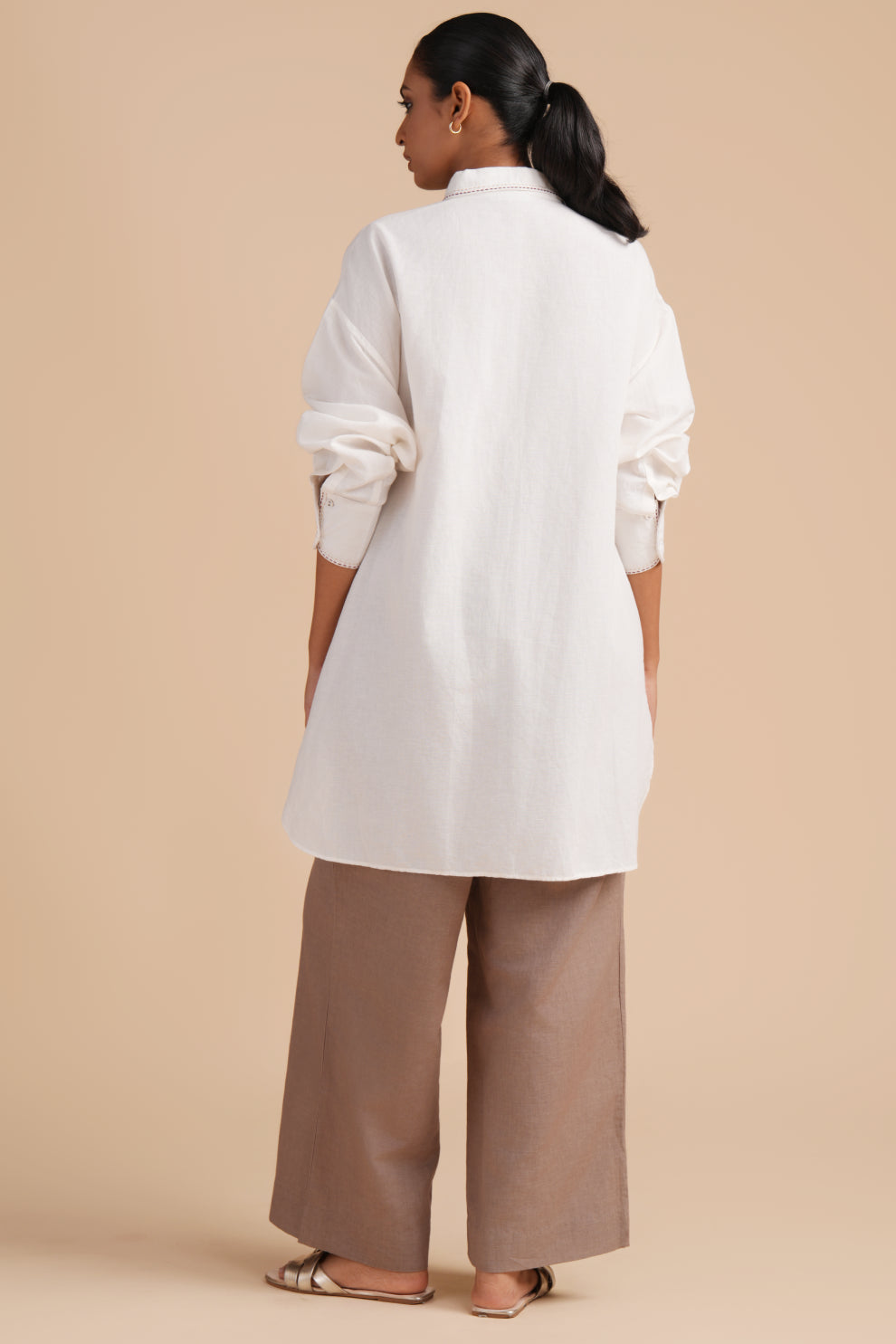 Linen High/Low Portabella Shirt Set