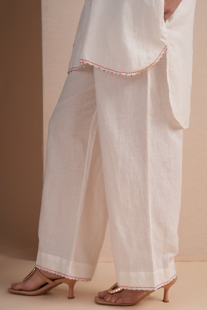 Linen High/Low Rani Pink Embroidery Shirt Set