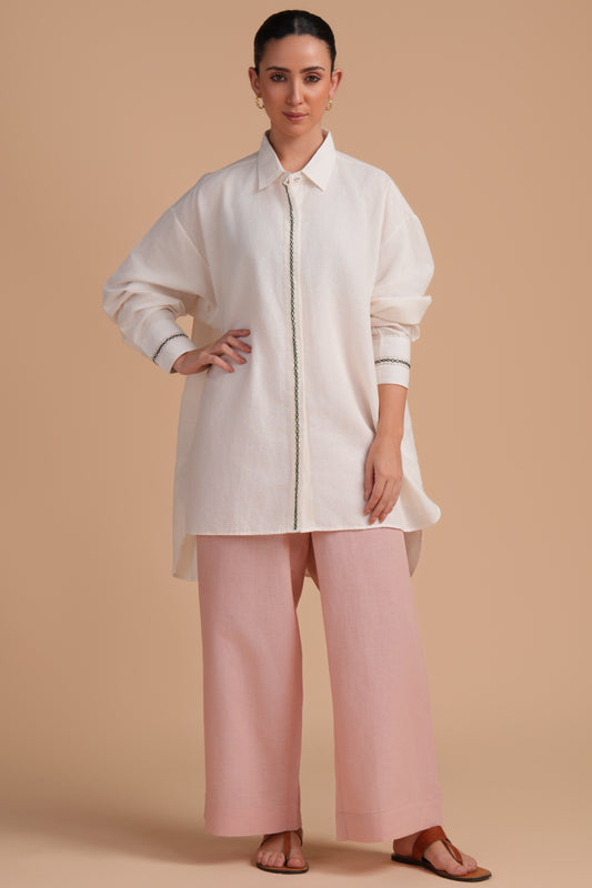 Linen High/Low Silver Pink Shirt Set