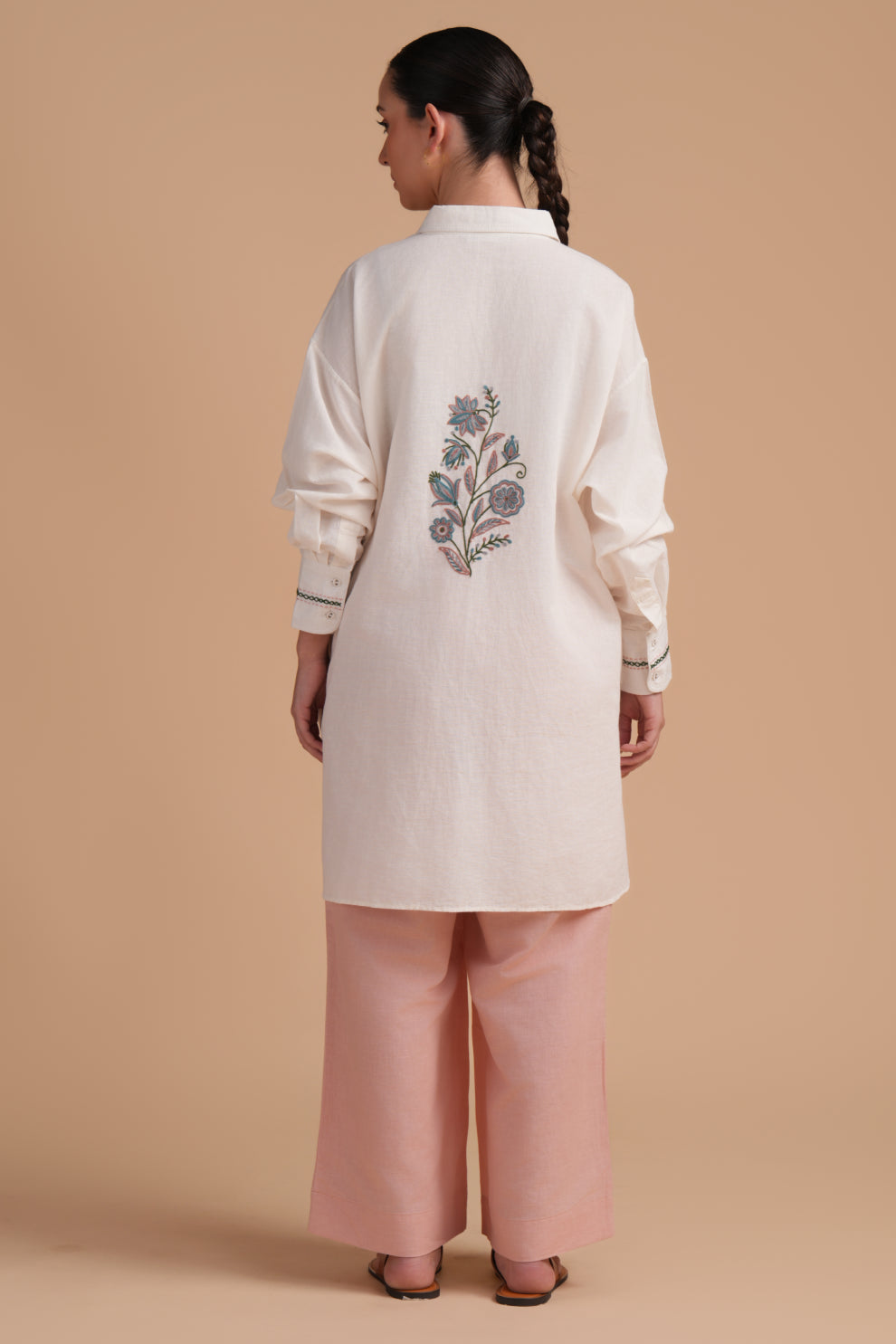 Linen High/Low Silver Pink Shirt Set