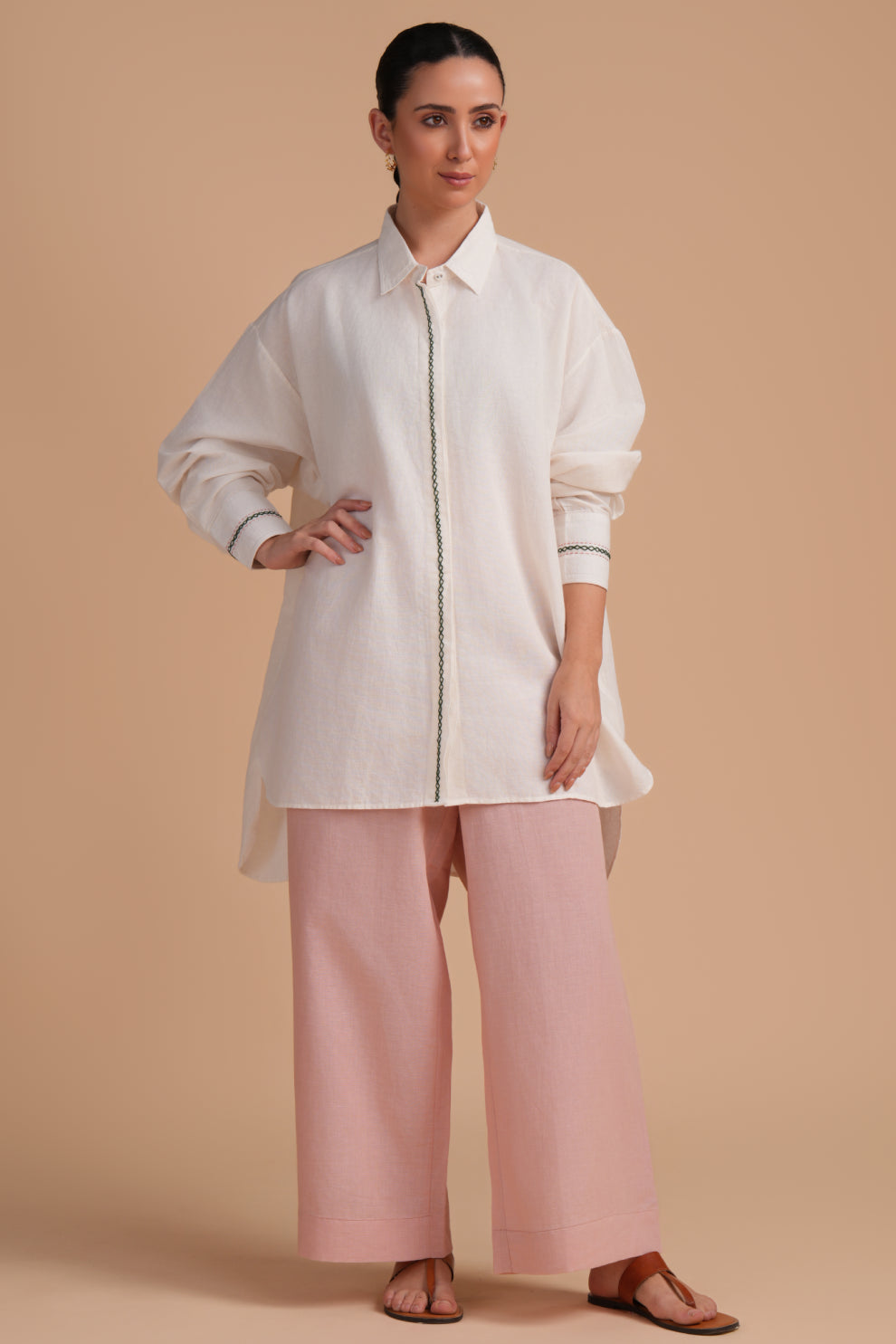 Linen High/Low Silver Pink Shirt Set