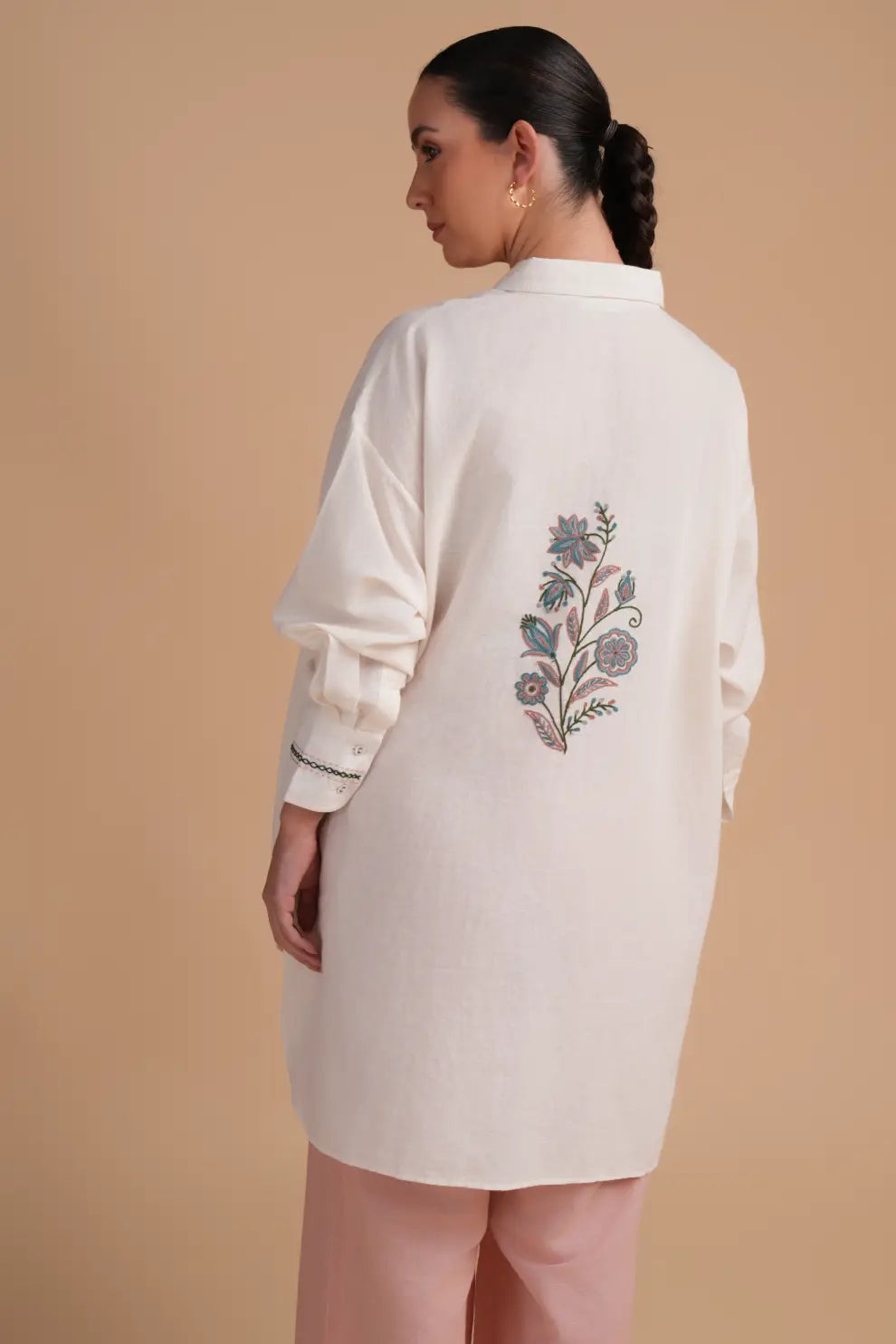 Linen High/Low Silver Pink Shirt Set