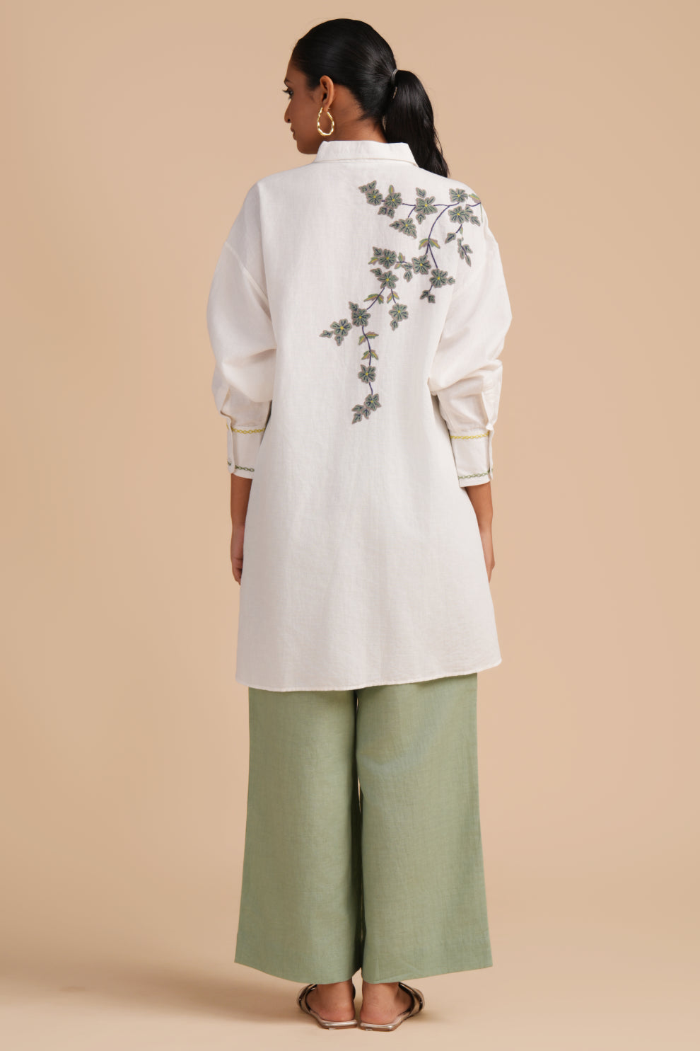Linen High/Low Smoke Green Shirt Set