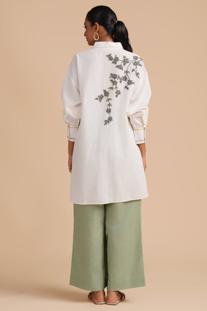 Linen High/Low Smoke Green Shirt Set