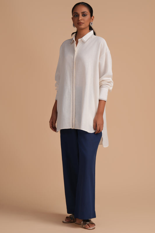 Linen High/Low True Blue Shirt Set