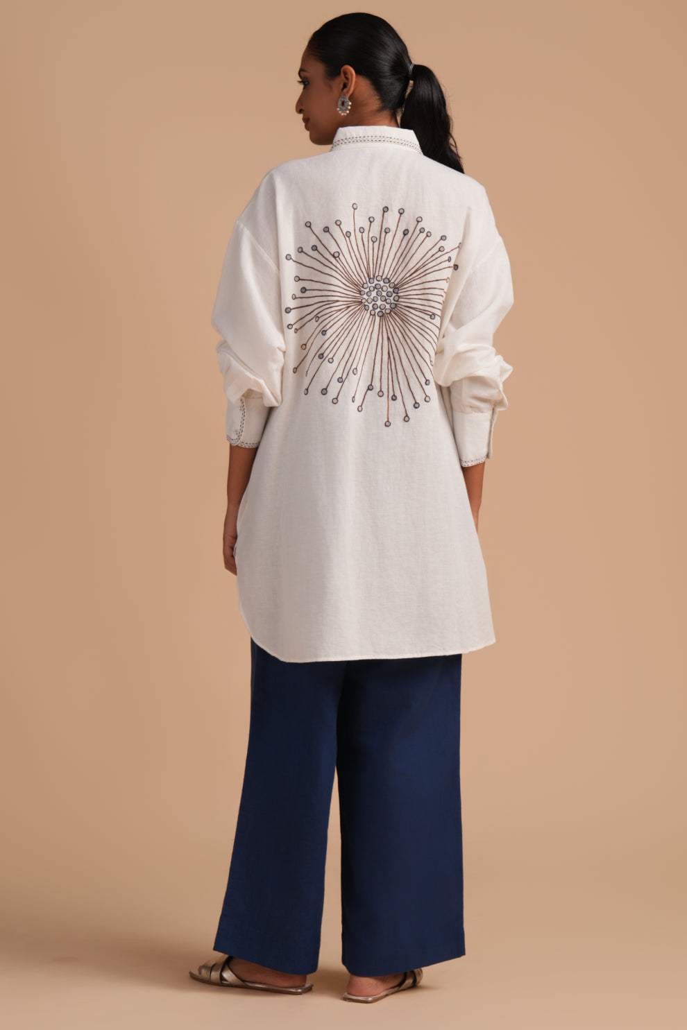 Linen High/Low True Blue Shirt Set