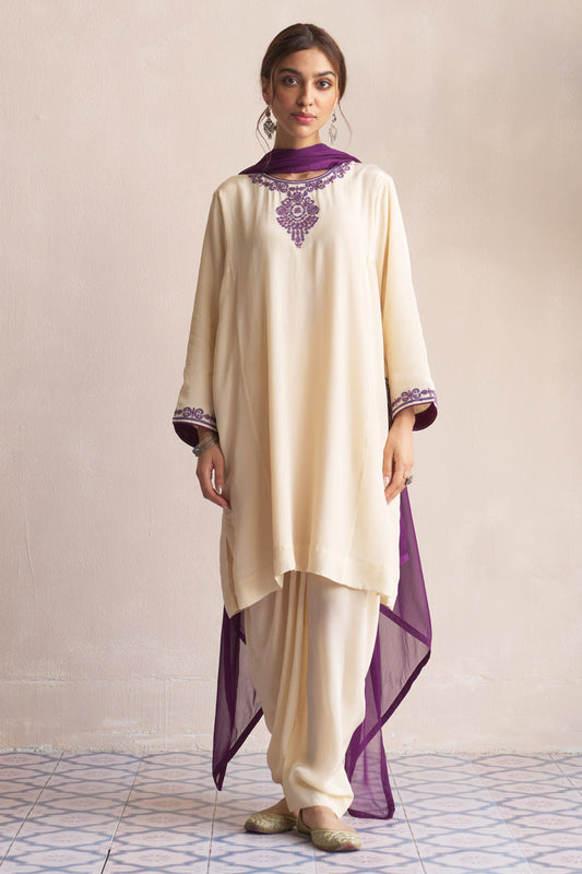 Aari Embroidered Ivory Set - PURPLE MAGIC