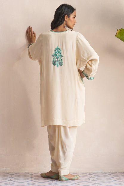 Aari Embroidered Ivory Set - BISTRO GREEN