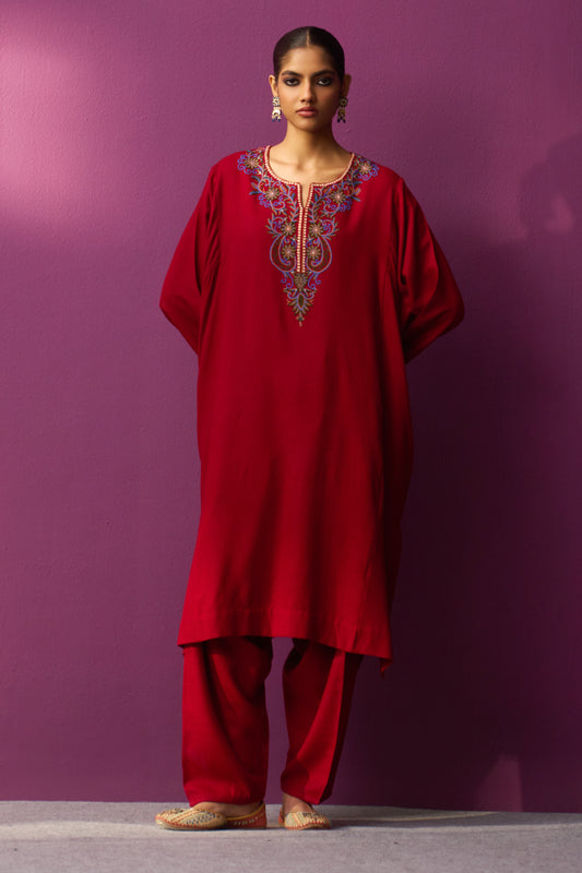 Woollen Pheran Set/Aari - Aura Orange