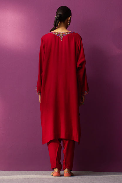 Woollen Pheran Set/Aari - Aura Orange