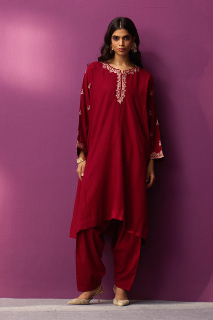 Woollen Pheran Set/Tilla - Aura Orange