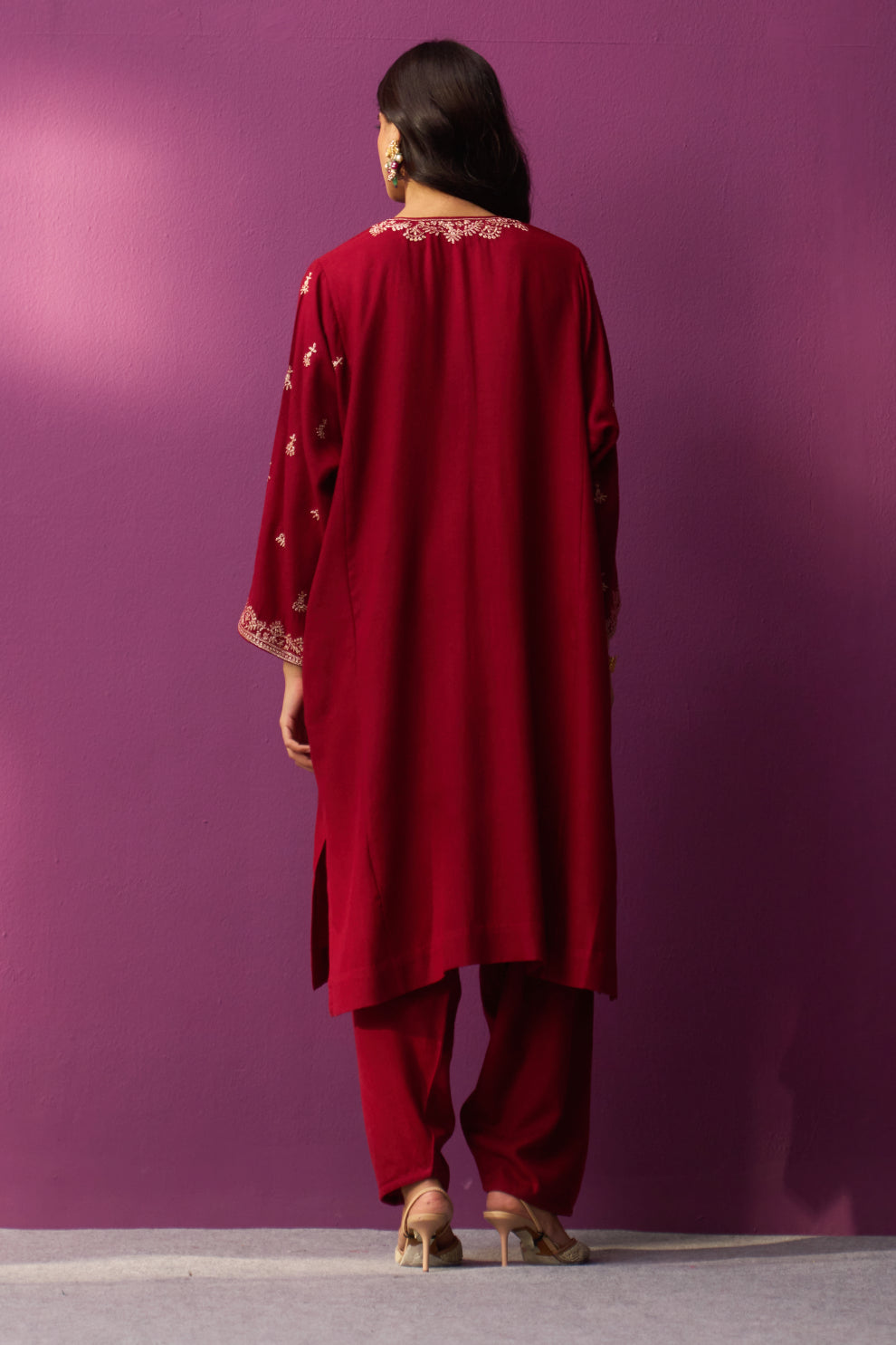 Woollen Pheran Set/Tilla - Aura Orange