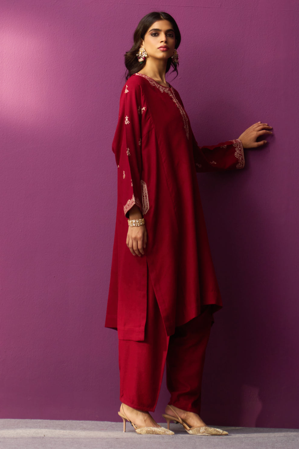 Woollen Pheran Set/Tilla - Aura Orange