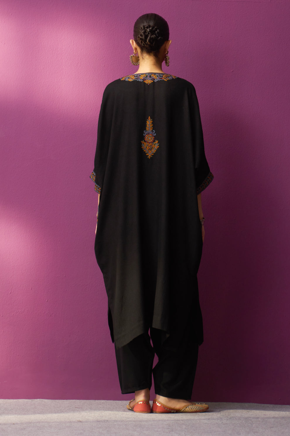 Woollen Kaftan/Aari -  Black with Vibrant Embroidery