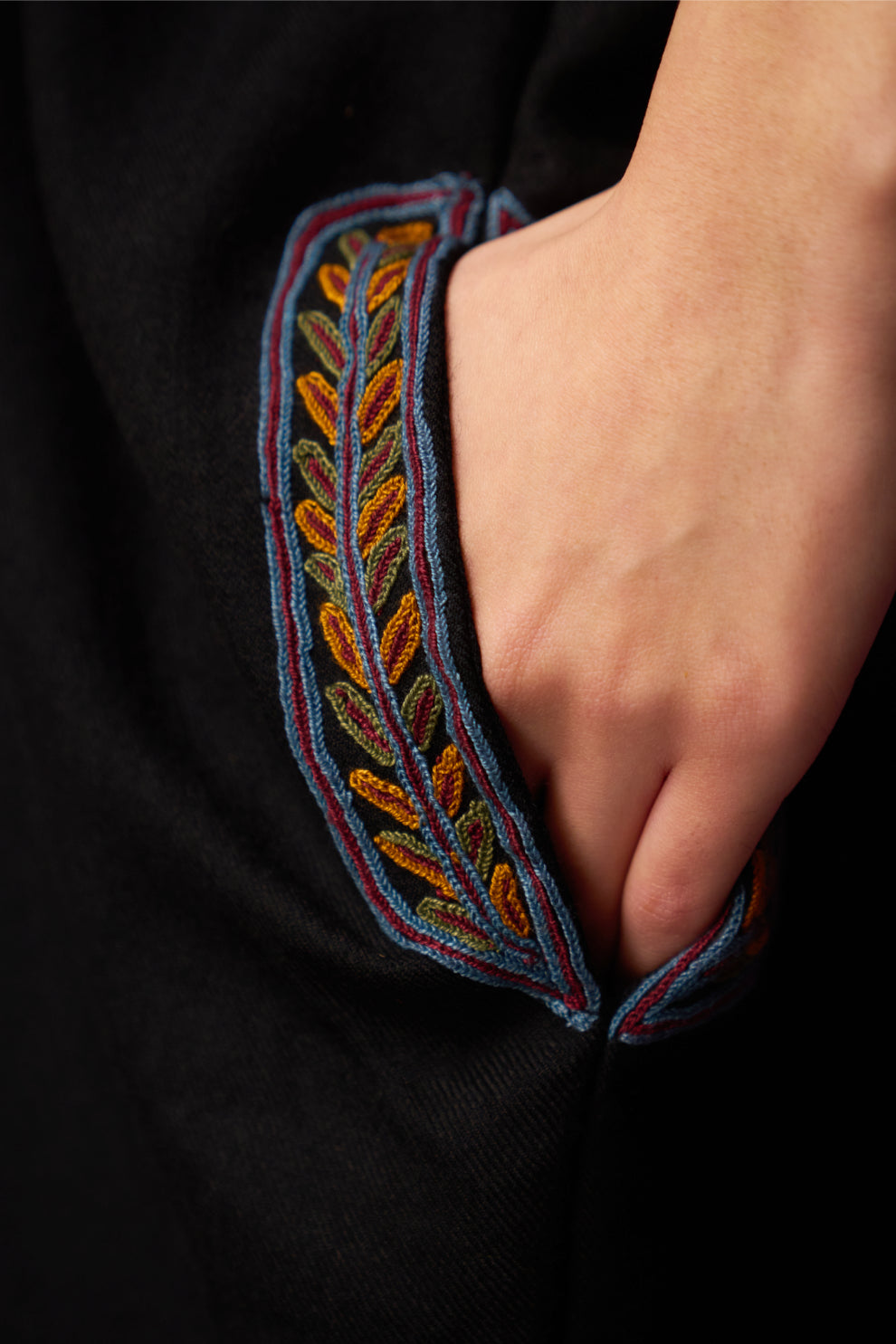 Woollen Kaftan/Aari -  Black with Vibrant Embroidery