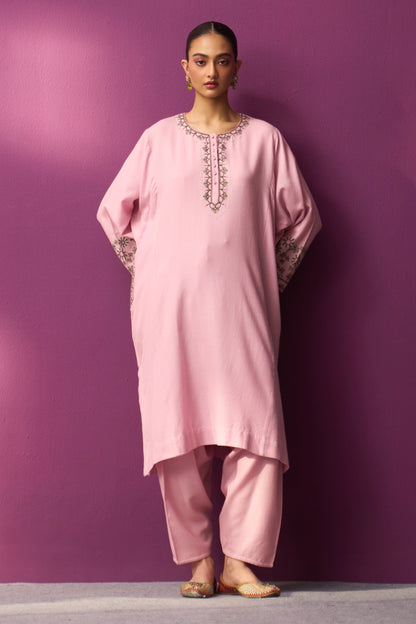 Woollen Pheran Set/Aari - Cameo Pink