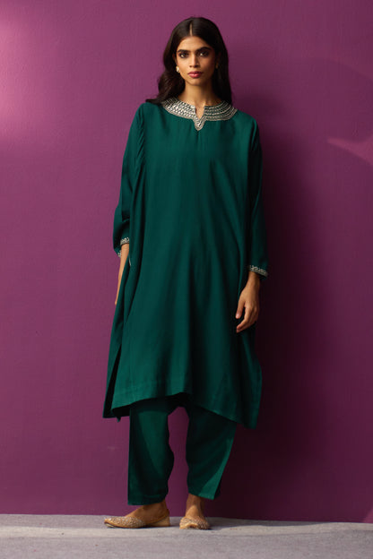 Woollen Pheran Set/Tilla - Deep Lake