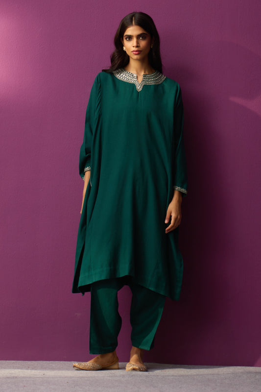 Woollen Pheran Set/Tilla - Deep Lake